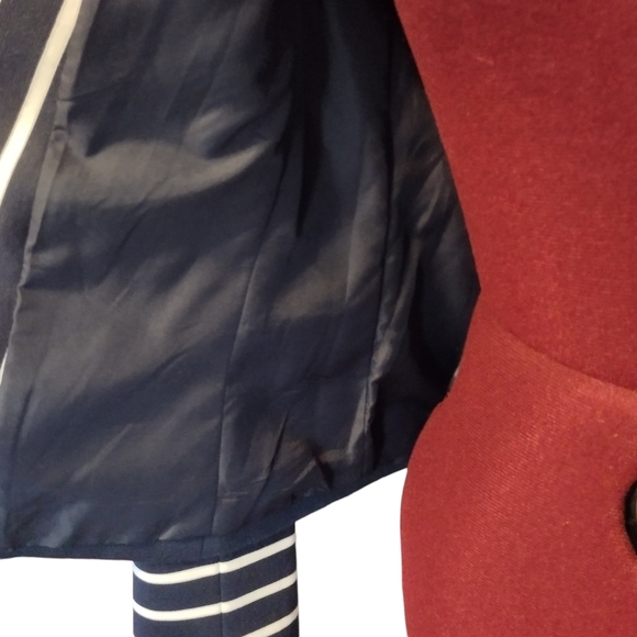 NWOT size L navy blue white striped lined stretch knit dress blazer jacket - Picture 6 of 10